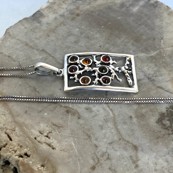 Sterling Silver 925 Multicolored Baltic Amber Tree Of Life Pendant Necklace 18" - Picture 4 of 16